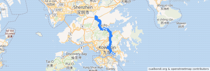 Mapa del recorrido 九巴277P線 KMB 277P (藍田站 Lam Tin Station → 天平 Tin Ping) de la línea  en Hongkong.