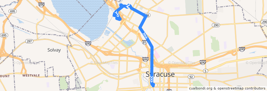 Mapa del recorrido Centro 16 North Salina Street-Regional Transportation Center de la línea  en Syracuse.