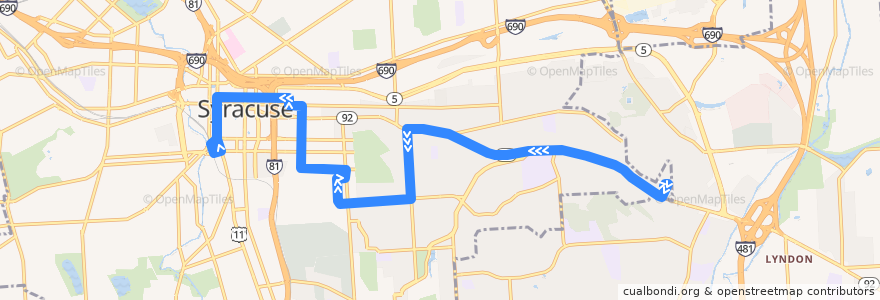 Mapa del recorrido Centro 230 SU-Westcott Street de la línea  en Syracuse.