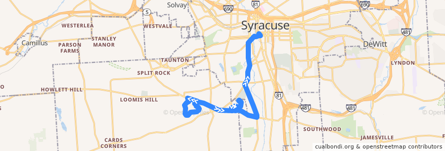 Mapa del recorrido Centro 526 South Avenue-Valley Drive-OCC de la línea  en Onondaga County.