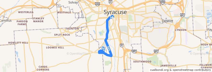 Mapa del recorrido Centro 426 South Avenue-Valley Drive-Hospital de la línea  en Onondaga County.