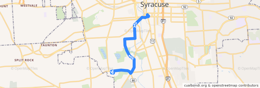 Mapa del recorrido Centro 26 South Avenue-Elmwood Avenue de la línea  en Syracuse.