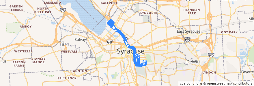 Mapa del recorrido Centro 45 SU-Destiny USA de la línea  en Syracuse.