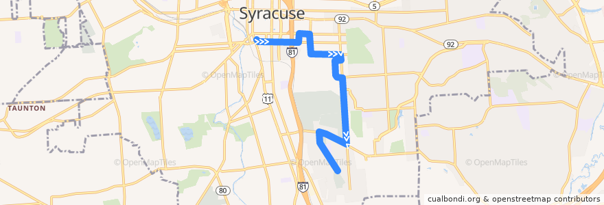 Mapa del recorrido Centro 140 SU-Thurber Street de la línea  en Syracuse.