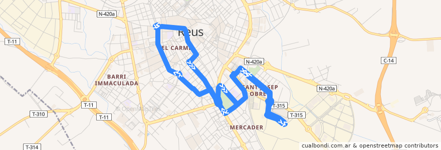 Mapa del recorrido L60 Hospital - Oques de la línea  en Reus.