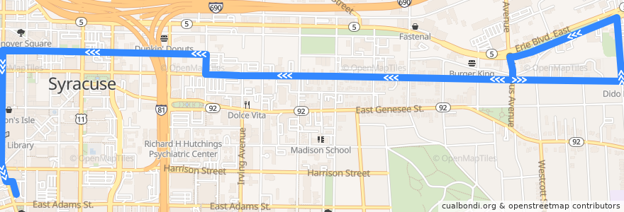 Mapa del recorrido Centro 68 East Fayette Street-Westmoreland Avenue de la línea  en Syracuse.