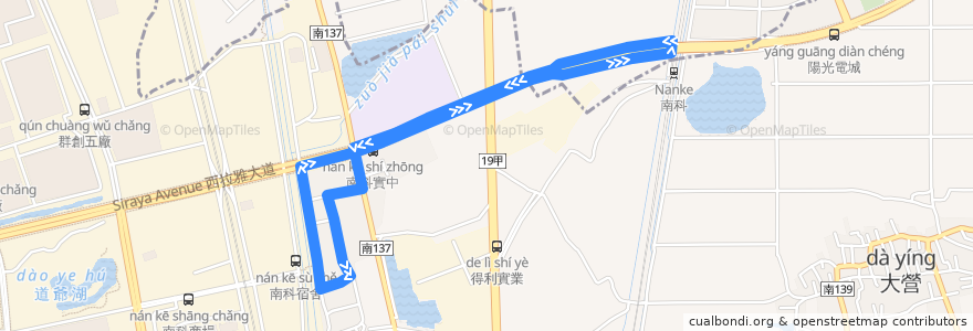 Mapa del recorrido 南科巡迴巴士假日線 de la línea  en Tainan.