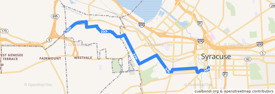 Mapa del recorrido Centro 274 Solvay-Avery Avenue-Bailey Street de la línea  en Onondaga County.