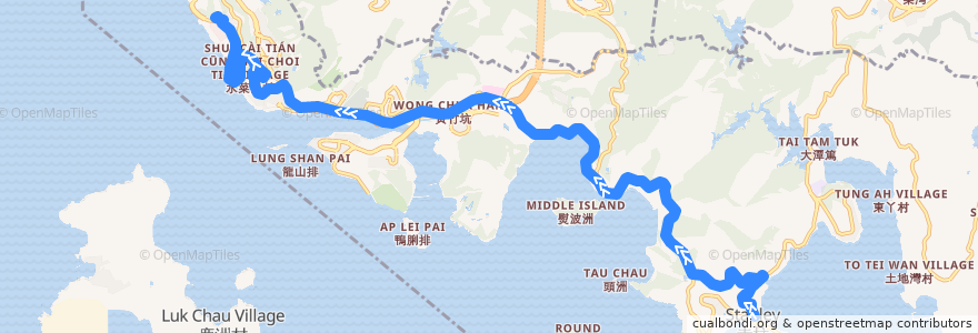 Mapa del recorrido 城巴73線 Citybus 73 (赤柱 Stanley → 數碼港 Cyberport) de la línea  en Güney Semti.