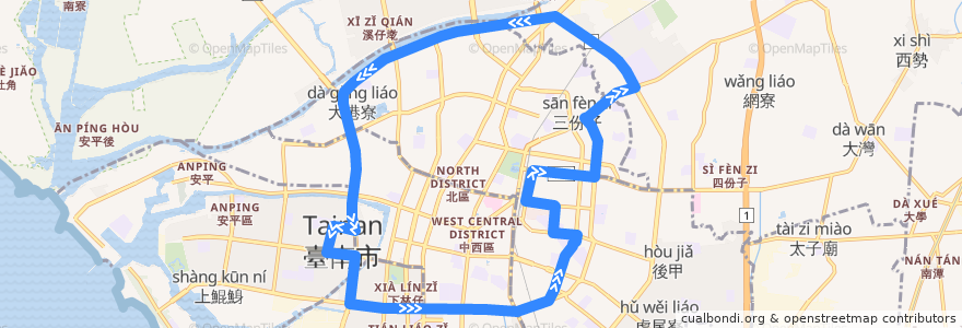 Mapa del recorrido 70左路(正線) de la línea  en Tainan.