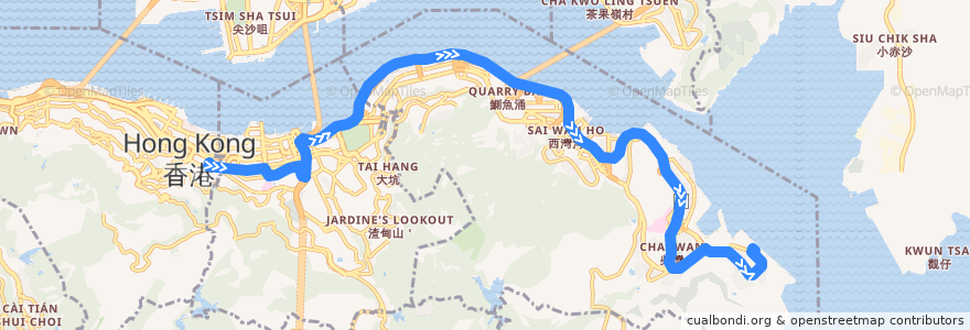 Mapa del recorrido 城巴789線 Citybus 789 (金鐘（樂禮街） Admiralty (Rodney Street) → 小西灣（藍灣半島） Siu Sai Wan (Island Resort)) de la línea  en Isla de Hong Kong.