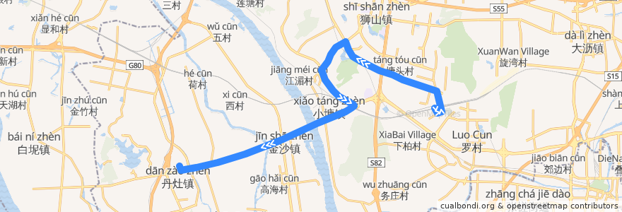 Mapa del recorrido 241路(佛山西站-丹灶汽车客运站) de la línea  en 南海区.