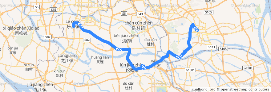 Mapa del recorrido K349路(市桥汽车站-乐从交通中心) de la línea  en غوانغدونغ.