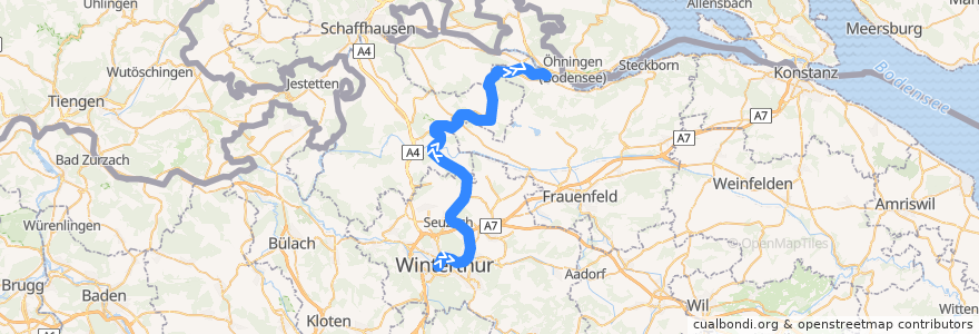 Mapa del recorrido S29: Winterthur –> Stein am Rhein de la línea  en Zürich.