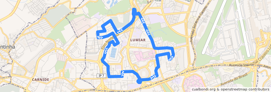 Mapa del recorrido Bus 43B: Paço do Lumiar → Paço do Lumiar de la línea  en Lumiar.