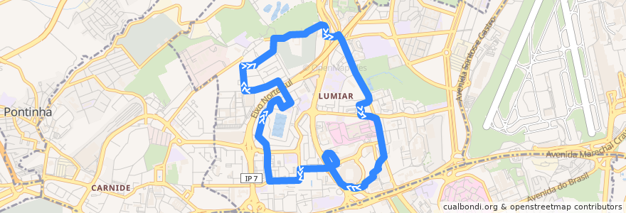 Mapa del recorrido Bus 44B: Paço do Lumiar → Paço do Lumiar de la línea  en Lumiar.