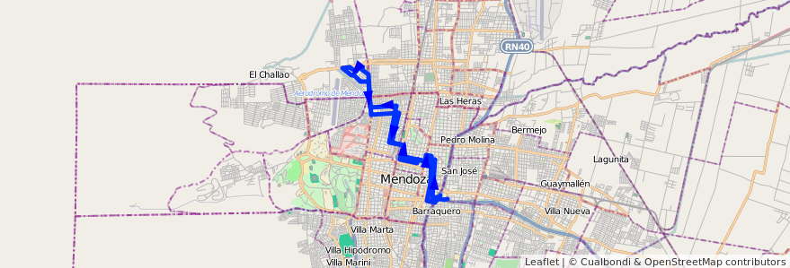 Mapa del recorrido 94 - Bº Infanta de la línea G07 en メンドーサ州.