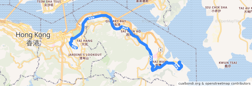 Mapa del recorrido 新巴8H線 NWFB 8H (東華東院 Tung Wah Eastern Hospital → 小西灣（藍灣半島） Siu Sai Wan (Island Resort)) de la línea  en 東區 Eastern District.