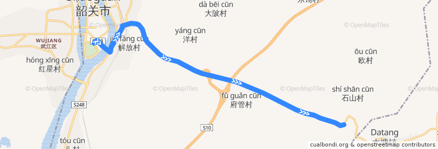 Mapa del recorrido 7路(中山公园-市高级技校) de la línea  en 浈江区.