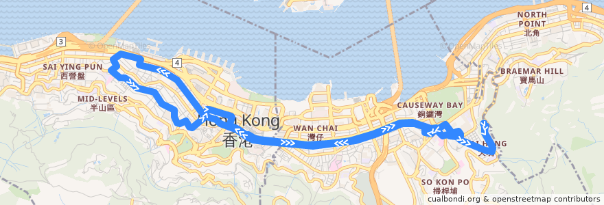 Mapa del recorrido 新巴 NWFB 26 (勵德邨 Lai Tak Tsuen ↺ 荷李活道 Hollywood Road) de la línea  en 香港島.