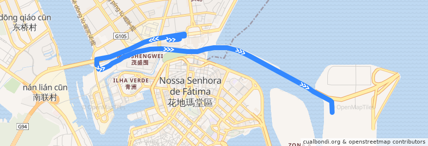 Mapa del recorrido 珠海万达通J1接驳线 de la línea  en 拱北街道.