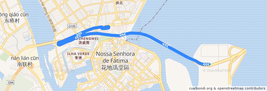 Mapa del recorrido 珠海万达通J1接驳线 de la línea  en 拱北街道.