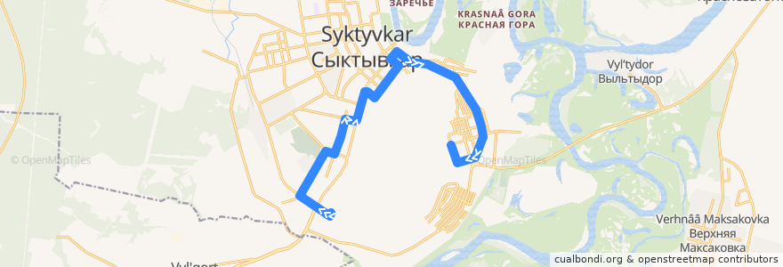 Mapa del recorrido Автобус №7: Городской автовокзал - Школа №33 de la línea  en Syktyvkar Urban Okrug.
