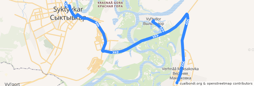 Mapa del recorrido Автобус №25: пл. им. Габова - Верхняя Максаковка de la línea  en Syktyvkar Urban Okrug.