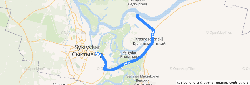 Mapa del recorrido Автобус №26: Автостанция - пос. Седкыркещ (переправа) de la línea  en городской округ Сыктывкар.