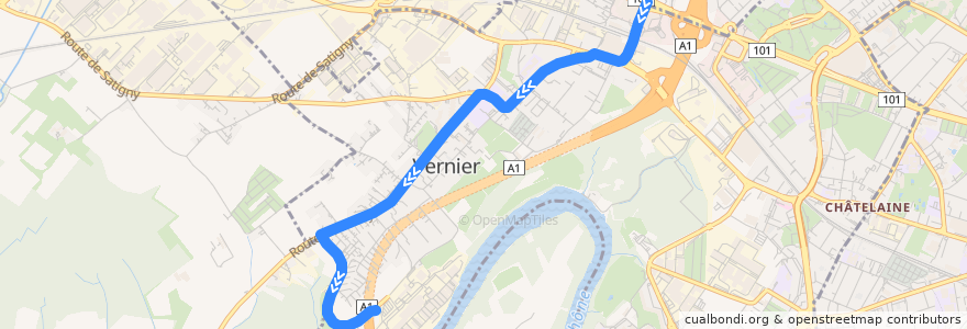 Mapa del recorrido Bus 53: Blandonnet → Vernier-Parfumerie de la línea  en Genève.