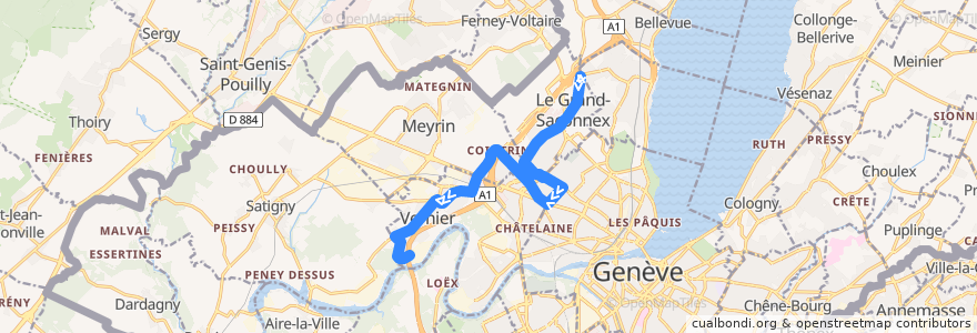 Mapa del recorrido Bus 53: Machéry → Vernier-Parfumerie de la línea  en Ginebra.