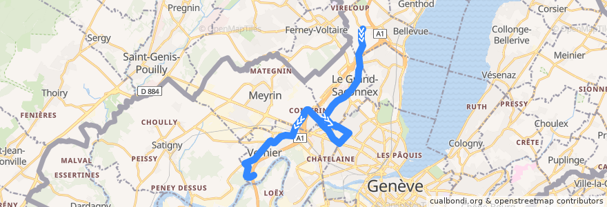 Mapa del recorrido Bus 53: Colovrex → Vernier-Parfumerie de la línea  en Genève.