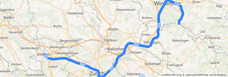 Mapa del recorrido S11: Dietikon –> Sennhof-Kyburg de la línea  en Schweiz.