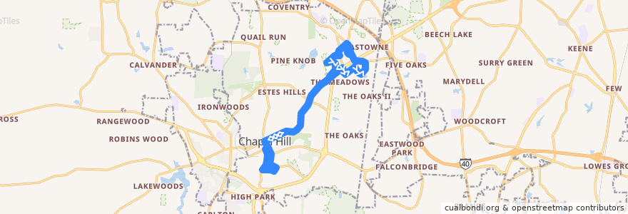 Mapa del recorrido CHT Route CL (AM schedule) de la línea  en Chapel Hill.