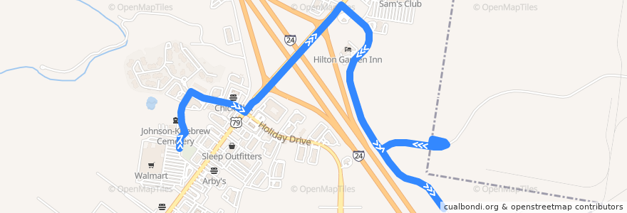 Mapa del recorrido Route 1000: Industrial Park request service de la línea  en Clarksville.