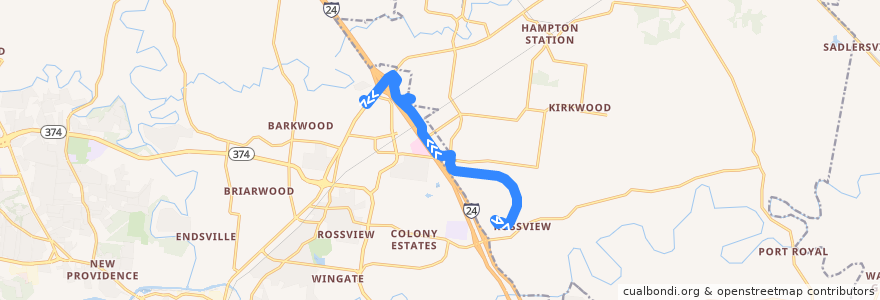 Mapa del recorrido Route 1000: Industrial Park de la línea  en Montgomery County.