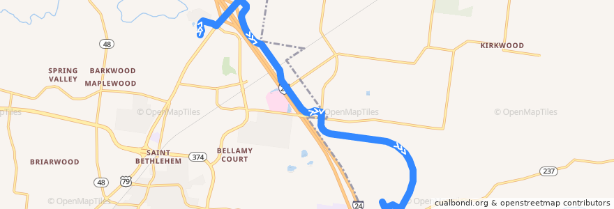 Mapa del recorrido Route 1000: Industrial Park de la línea  en Montgomery County.