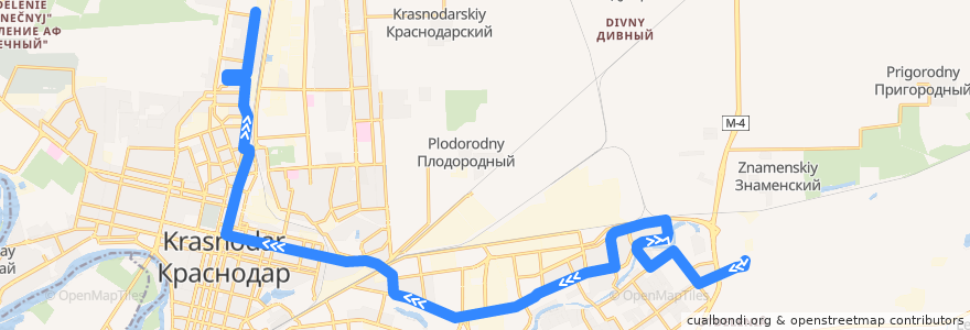 Mapa del recorrido Автобус №7: Аэропорт => Краснодарский университет МВД России de la línea  en городской округ Краснодар.