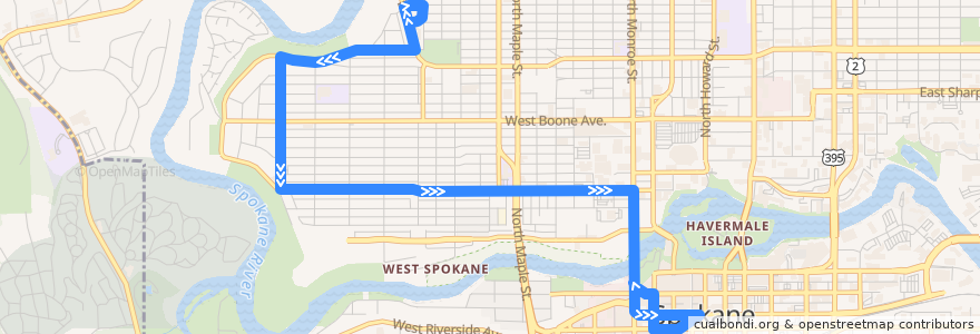 Mapa del recorrido STA 21 West Broadway de la línea  en Spokane.
