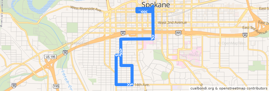 Mapa del recorrido STA 42 South Adams de la línea  en Spokane.