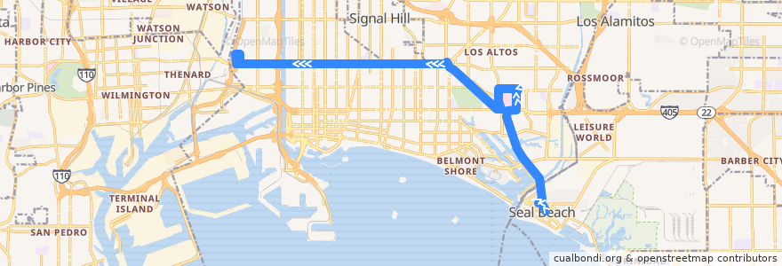 Mapa del recorrido 171 PCH TO CABRILLO de la línea  en ロングビーチ.