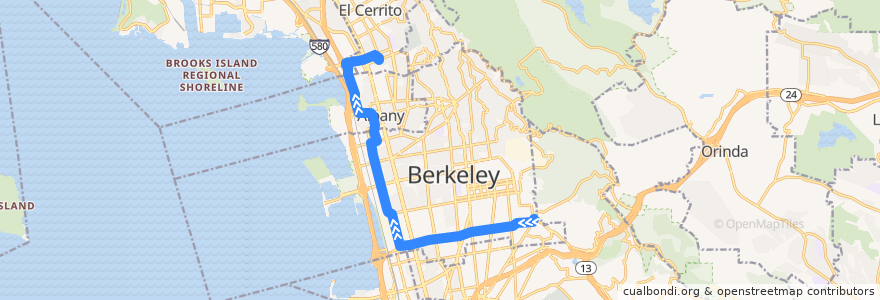 Mapa del recorrido AC Transit 80: Claremont District => El Cerrito Plaza BART de la línea  en Alameda County.