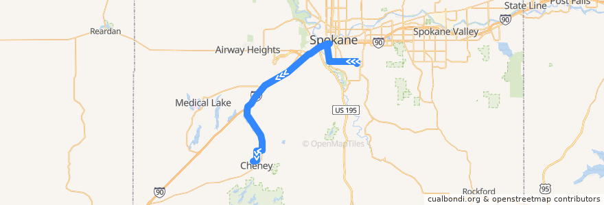 Mapa del recorrido STA 664 EWU South Hill Express de la línea  en Spokane County.