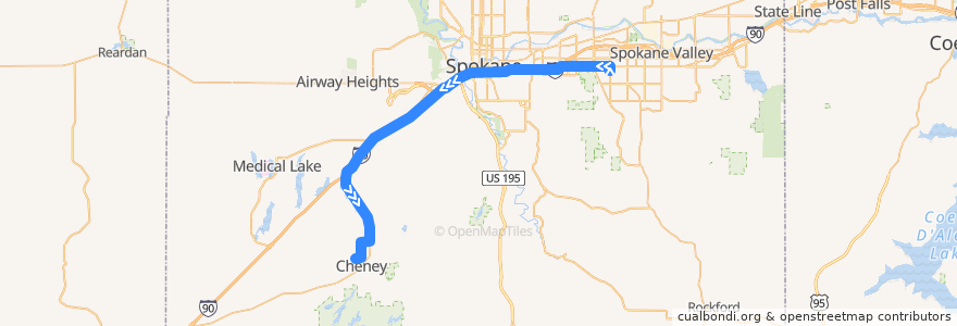 Mapa del recorrido STA 663 EWU VTC Express de la línea  en Spokane County.