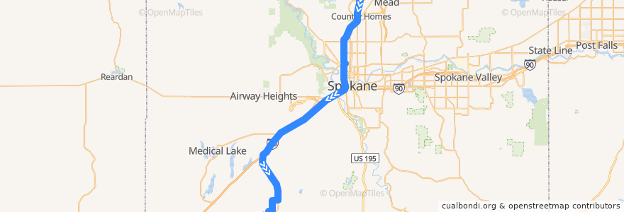 Mapa del recorrido STA 662 EWU North Express de la línea  en Spokane County.