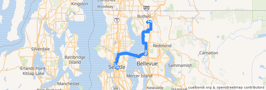 Mapa del recorrido Route 255: Downtown Seattle Kirkland de la línea  en King County.