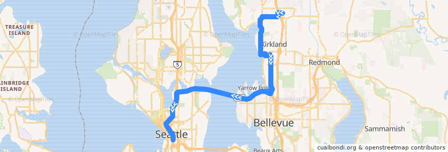 Mapa del recorrido Route 255: Downtown Seattle Kirkland de la línea  en King County.