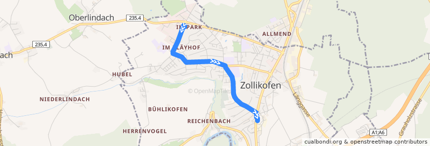 Mapa del recorrido Bus 34: Zollikofen, Hirzenfeld => Unterzollikofen, Bahnhof de la línea  en Zollikofen.