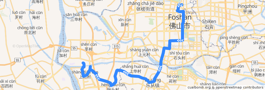 Mapa del recorrido 135路(东方广场北门-南庄广场公交首末站) de la línea  en Foshan.