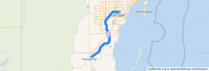 Mapa del recorrido MDT route 34 Express (via Turnpike) de la línea  en Miami-Dade County.